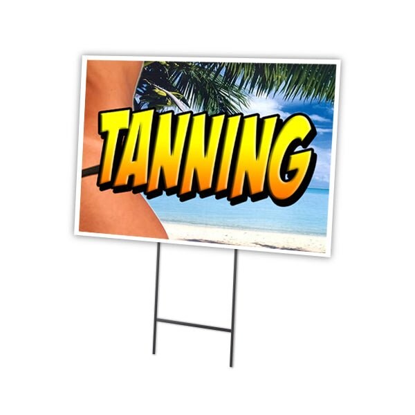 Tanning Yard Sign & Stake outdoor plastic coroplast window, C-1216-DS-Tanning